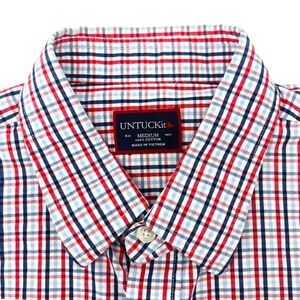 UNTUCKit Mens Button Down Shirt White Red Blue Gangham Size M